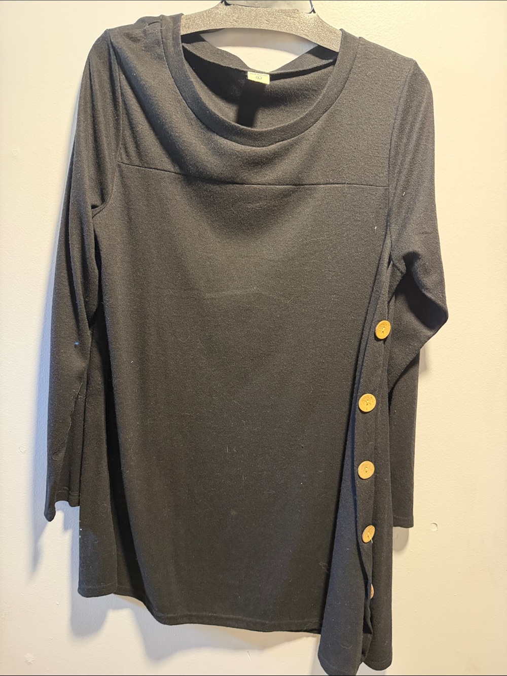 Black Long-Sleeve Tunic with Side Button Detail